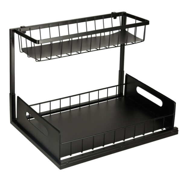 Organizer szafka półka kuchenna kosz pod zlew umywalkę wysuwana półka pojemnik 2-poziomowy metal - obrazek 2