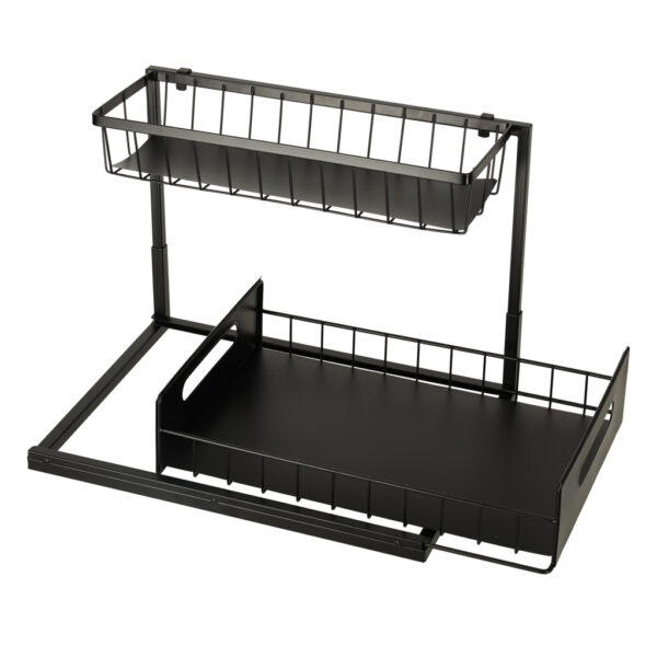 Organizer szafka półka kuchenna kosz pod zlew umywalkę wysuwana półka pojemnik 2-poziomowy metal - obrazek 7