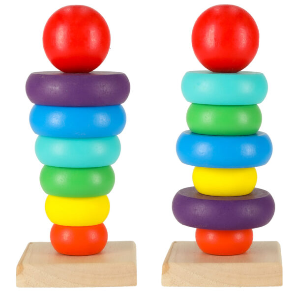 Wieża piramida piramidka drewniana do układania sorter kolorowy tęczowy 13cm - obrazek 7