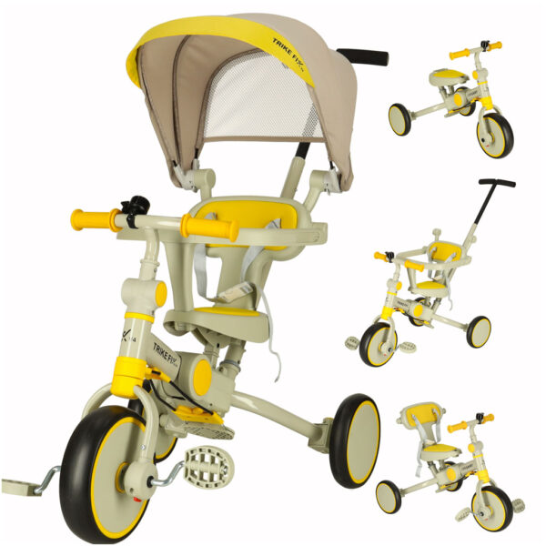 Rowerek trójkołowy TRIKE FIX V4 rower spacerówka rowerek biegowy 6w1 szary żółty - obrazek 14