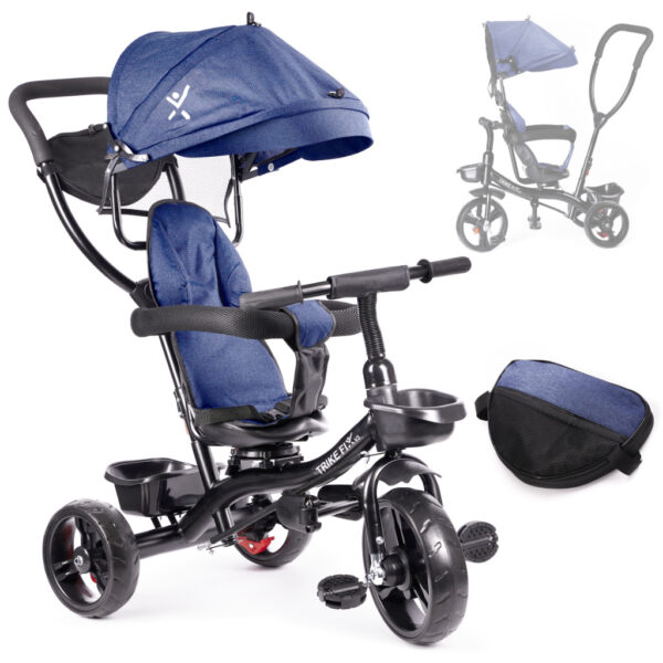 Rowerek trójkołowy Trike Fix Lite rower spacerówka 3w1 obracany 360 wolne koło granatowy - obrazek 2