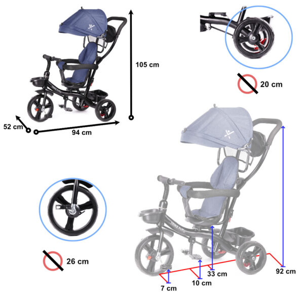 Rowerek trójkołowy Trike Fix Lite rower spacerówka 3w1 obracany 360 wolne koło granatowy - obrazek 5