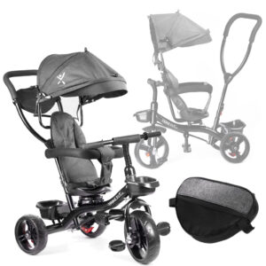 Rowerek trójkołowy Trike Fix Lite rower spacerówka 3w1 obracany 360 wolne koło szary