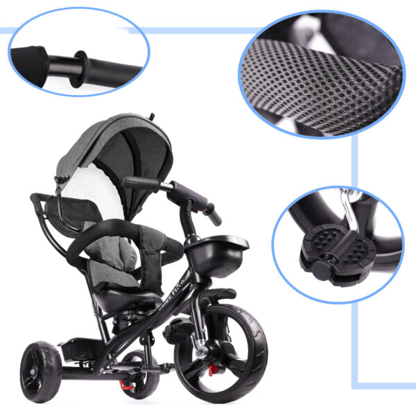 Rowerek trójkołowy Trike Fix Lite rower spacerówka 3w1 obracany 360 wolne koło szary - obrazek 3