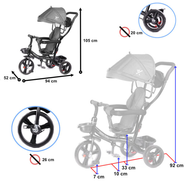 Rowerek trójkołowy Trike Fix Lite rower spacerówka 3w1 obracany 360 wolne koło szary - obrazek 4