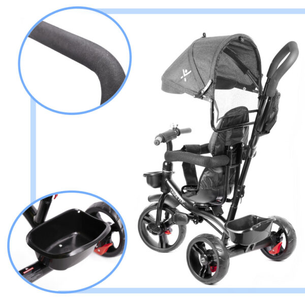 Rowerek trójkołowy Trike Fix Lite rower spacerówka 3w1 obracany 360 wolne koło szary - obrazek 15