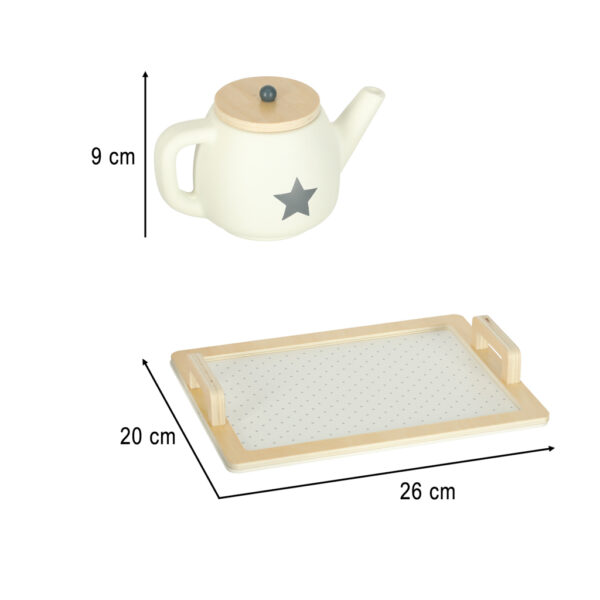 Serwis kawowy drewniany naczynia dla dzieci zestaw kuchenny do herbaty taca filiżanki - obrazek 11