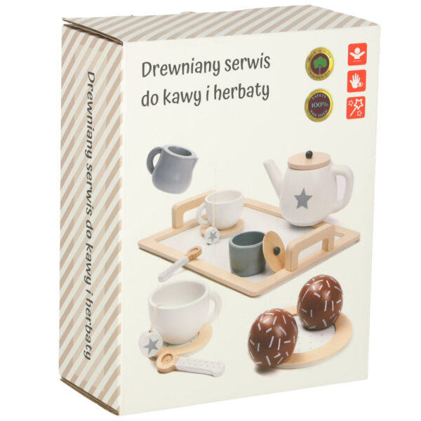 Serwis kawowy drewniany naczynia dla dzieci zestaw kuchenny do herbaty taca filiżanki - obrazek 12