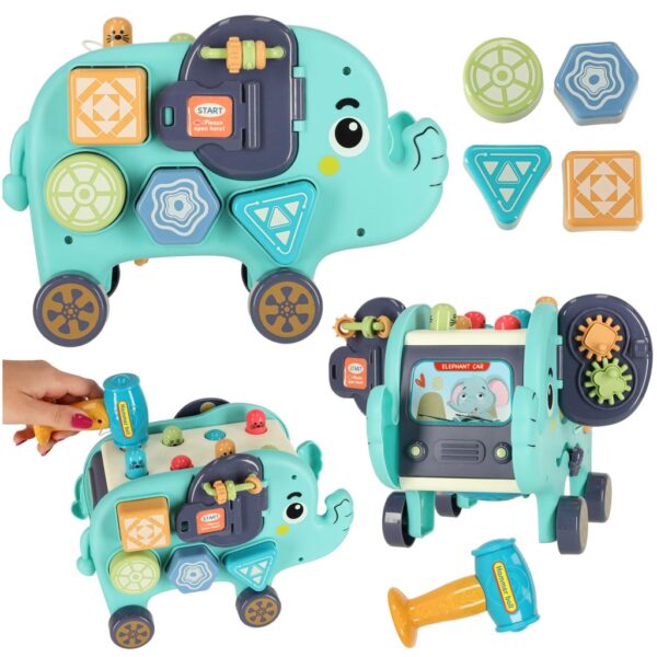 Słonik tablica manipulacyjna montessori wbijak sorter klocki młotek 26cm - obrazek 6