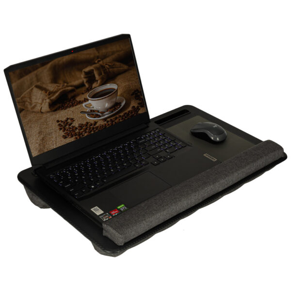 Stolik pod laptopa przenośny taca do łóżka na kolana podstawka czarny z poduszką - obrazek 6
