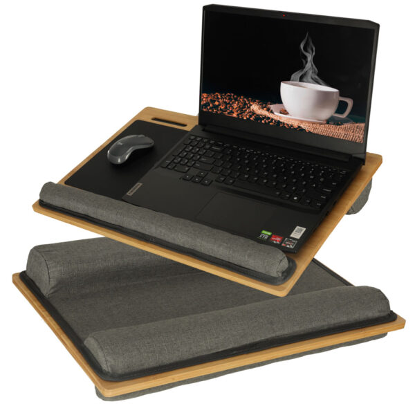 Stolik pod laptopa przenośny taca do łóżka na kolana podstawka drewniany z poduszką - obrazek 7