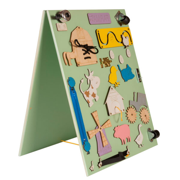 Tablica manipulacyjna drewniana dwustronna farma zielona 28 x 37,5 x 50 cm - obrazek 4