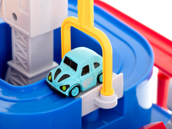 Tor przeszkód interaktywny samochodowy wyścigi parking 4 pojazdy auto autobus radiowóz wóz strażacki helikopter 24x24cm XL - obrazek 6