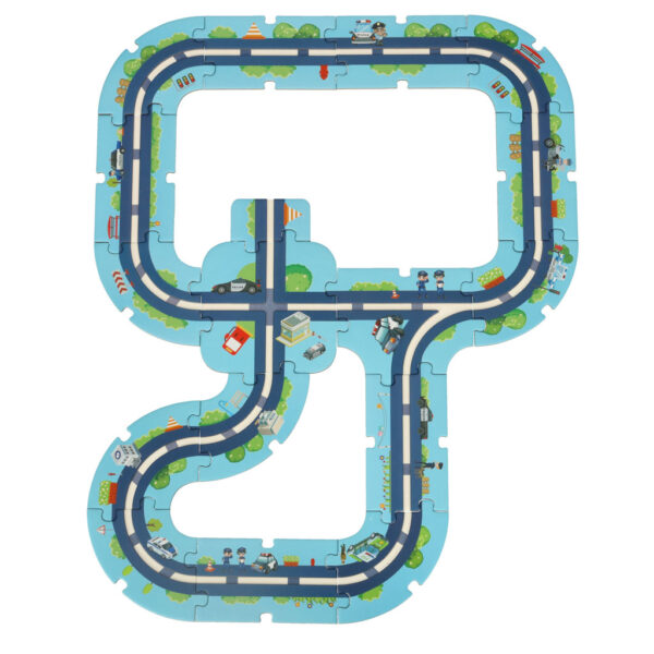 Tor samochodowy puzzle policja auto z napędem znaki drogowe ulica miasto 47 elementów - obrazek 2