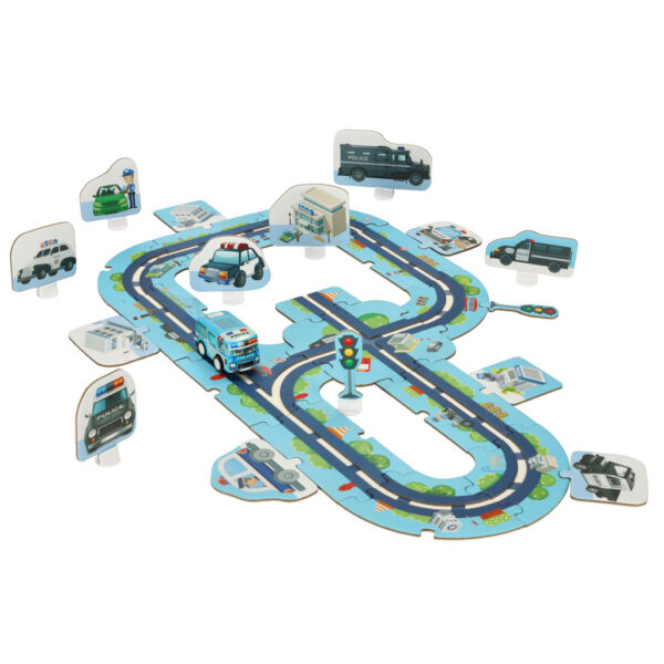 Tor samochodowy puzzle policja auto z napędem znaki drogowe ulica miasto 47 elementów - obrazek 6