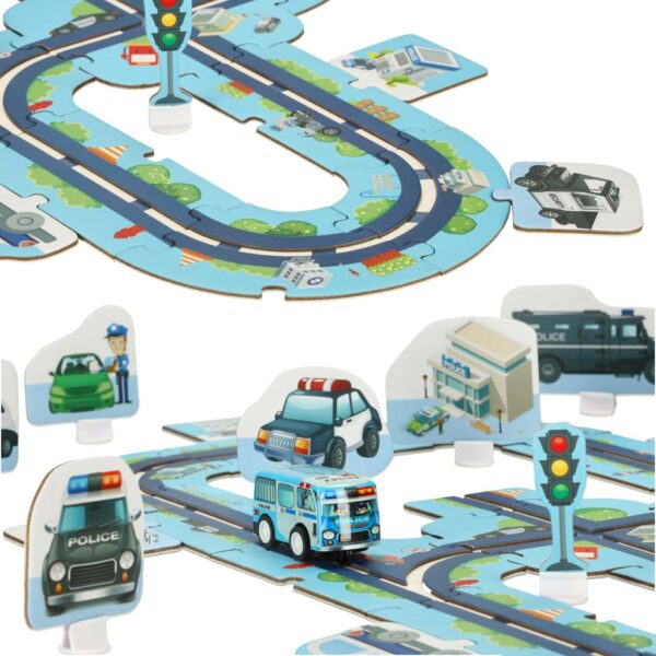 Tor samochodowy puzzle policja auto z napędem znaki drogowe ulica miasto 47 elementów - obrazek 7