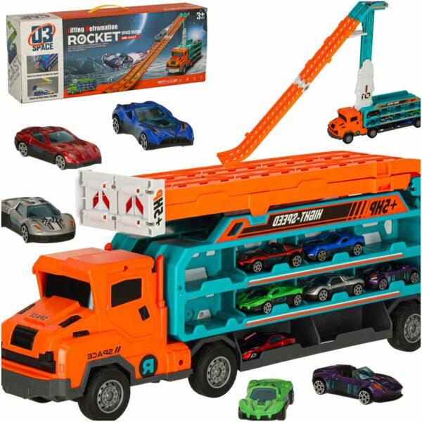 Tor wyścigowy samochodowy laweta transporter 6 el. pomarańczowy - obrazek 10