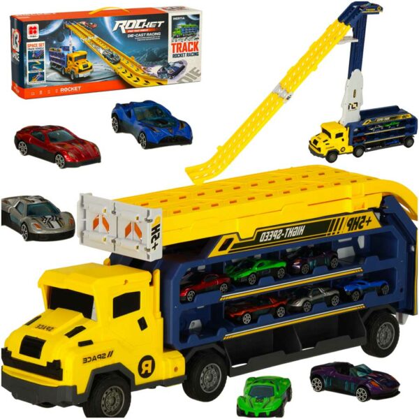 Tor wyścigowy samochodowy laweta transporter 6 el. żółty - obrazek 10