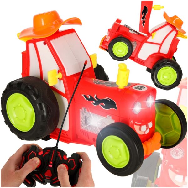 Traktor ciągnik zdalnie sterowany na pilota RC skaczący tańczący dźwięk czerwony - obrazek 9