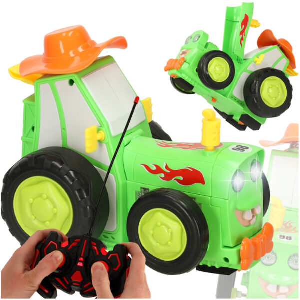 Traktor ciągnik zdalnie sterowany na pilota RC skaczący tańczący dźwięk zielony - obrazek 9