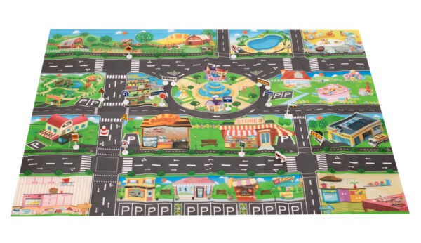 Mata edukacyjna do zabawy miasto ulica + znaki drogowe wodoodporna kolorowa 130x100cm - obrazek 3