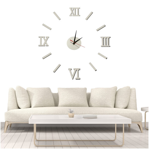 Zegar Ścienny naklejany DIY 3D regulowany rzymski srebrny 130cm - obrazek 3