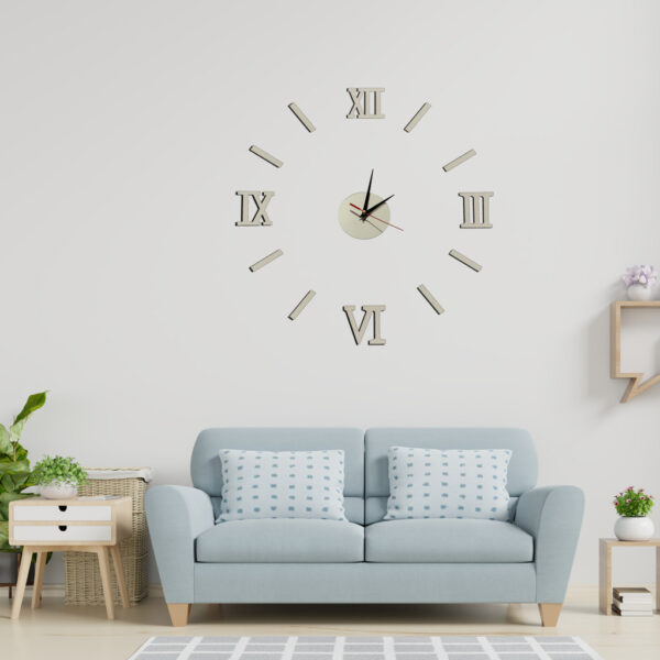 Zegar Ścienny naklejany DIY 3D regulowany rzymski srebrny 130cm - obrazek 7