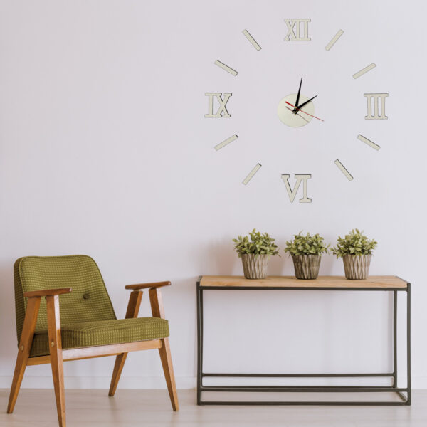 Zegar Ścienny naklejany DIY 3D regulowany rzymski srebrny 130cm - obrazek 8