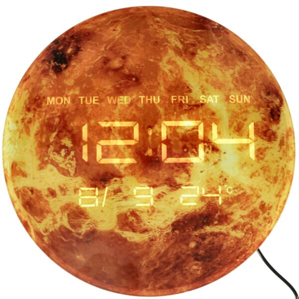 Zegar ścienny planeta mars z wyświetlaczem LED 32 cm pomarańczowy - obrazek 3