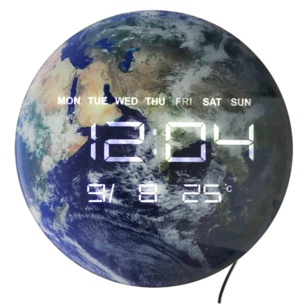 Zegar ścienny planeta ziemia z wyświetlaczem LED 32 cm niebieski - obrazek 3