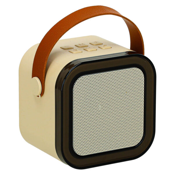 Zestaw do karaoke 2 mikrofony + głośnik przenośny BLUETOOTH USB LED beżowy - obrazek 3