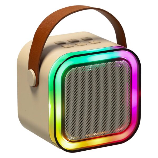 Zestaw do karaoke 2 mikrofony + głośnik przenośny BLUETOOTH USB LED beżowy - obrazek 4