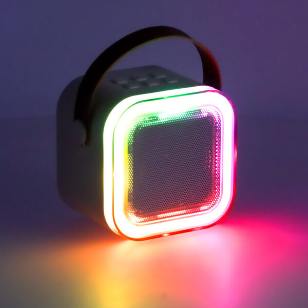 Zestaw do karaoke 2 mikrofony + głośnik przenośny BLUETOOTH USB LED beżowy - obrazek 7