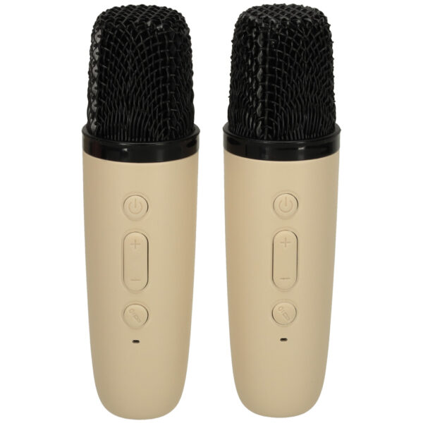 Zestaw do karaoke 2 mikrofony + głośnik przenośny BLUETOOTH USB LED beżowy - obrazek 8