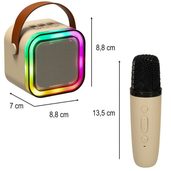Zestaw do karaoke 2 mikrofony + głośnik przenośny BLUETOOTH USB LED beżowy - obrazek 11