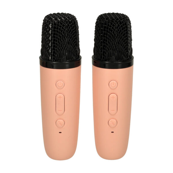 Zestaw do karaoke 2 mikrofony + głośnik przenośny BLUETOOTH USB LED różowy - obrazek 8