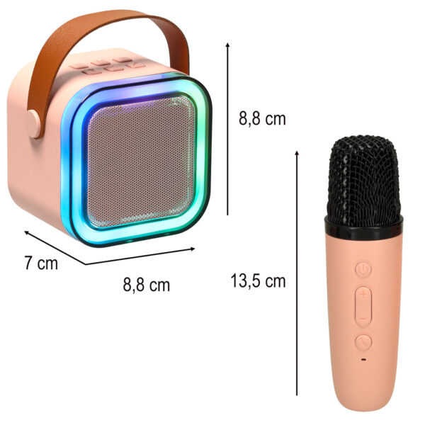 Zestaw do karaoke 2 mikrofony + głośnik przenośny BLUETOOTH USB LED różowy - obrazek 11