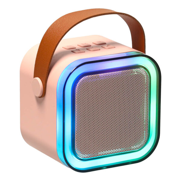 Zestaw do karaoke mikrofon + głośnik przenośny BLUETOOTH USB LED różowy - obrazek 4