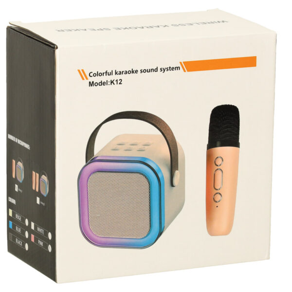 Zestaw do karaoke mikrofon + głośnik przenośny BLUETOOTH USB LED różowy - obrazek 10